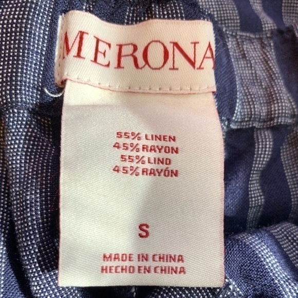 Blue Linen Wide Leg Striped High Rise Drawstring Pockets Bohemian Pants Summer - Picture 14 of 14